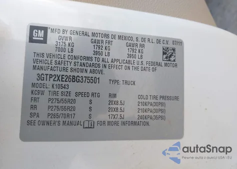 2011 GMC Sierra 1500 Denali из США, поврежденный, VIN 3GTP2XE26BG375501